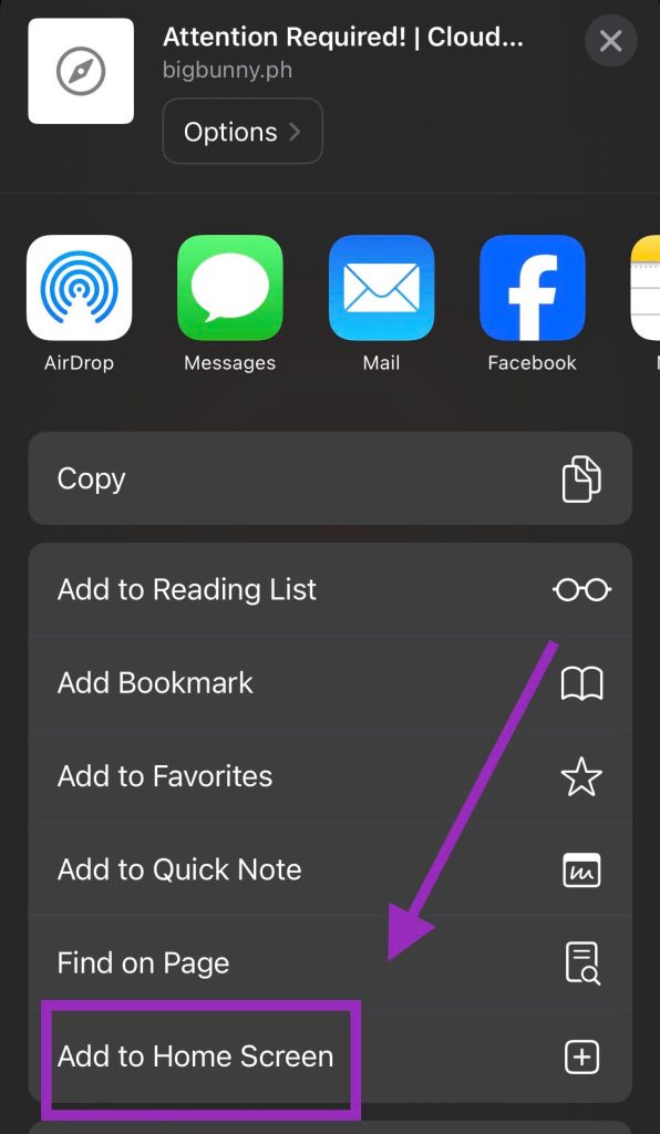 💎 Step 2: click on the "Add to home screen" option.
