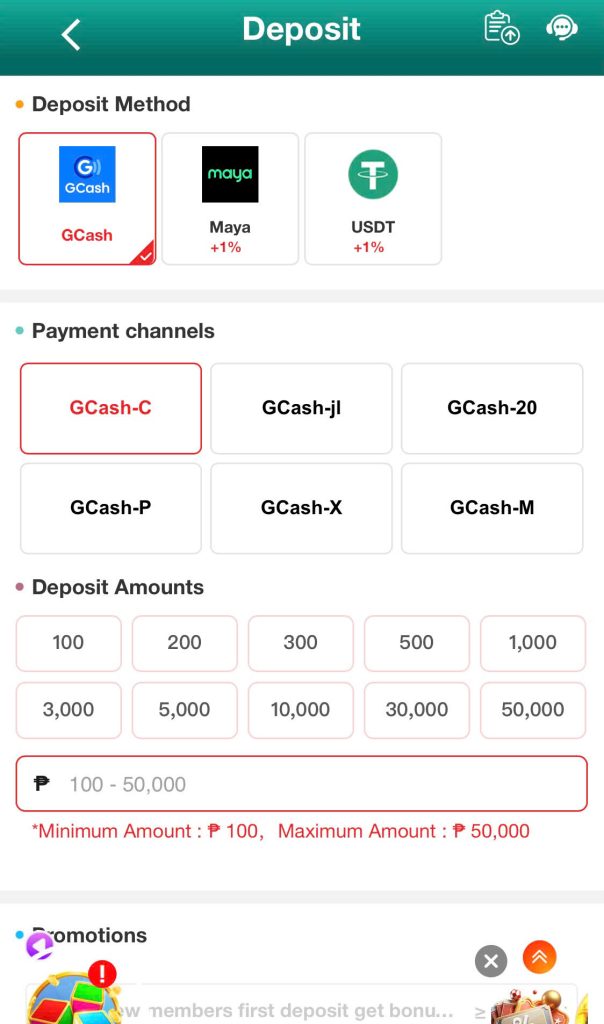 💎 Step 3: Select "Deposit" and the deposit method is GCash.