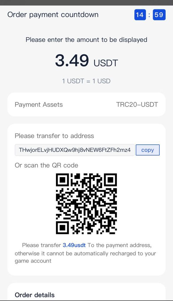 💎 Step 5: The system opens the USDT deposit interface