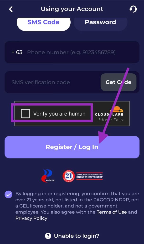 clicking the "Register" button below the form